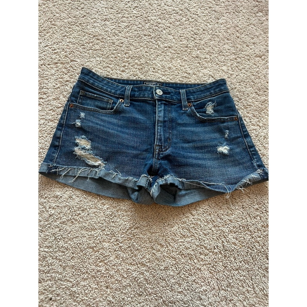 Abercrombie &‎ Fitch Shorts Womens 4 Blue Denim Low Rise Distressed Cutoff